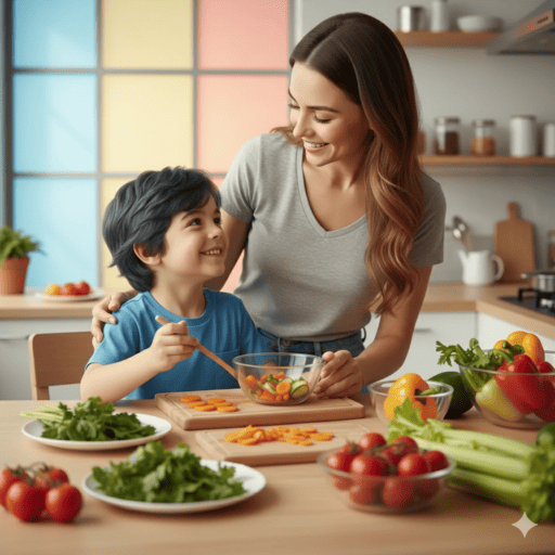 El autismo y su relación con la alimentación Madre e hijo compartiendo un momento de conexión con la alimentación saludable para el autismo.
